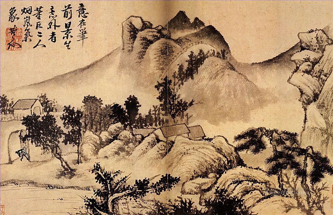 Shitao village at the foot of the mountains 1699 old China ink Oil Paintings